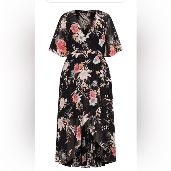 City Chic size 24 wrap dress black with floral pattern. No tags but never worn - Picture 2 of 8